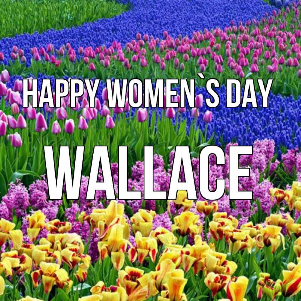 Greetings card с именем, Wallace happy women`s day цветы Greetings with text for free download 